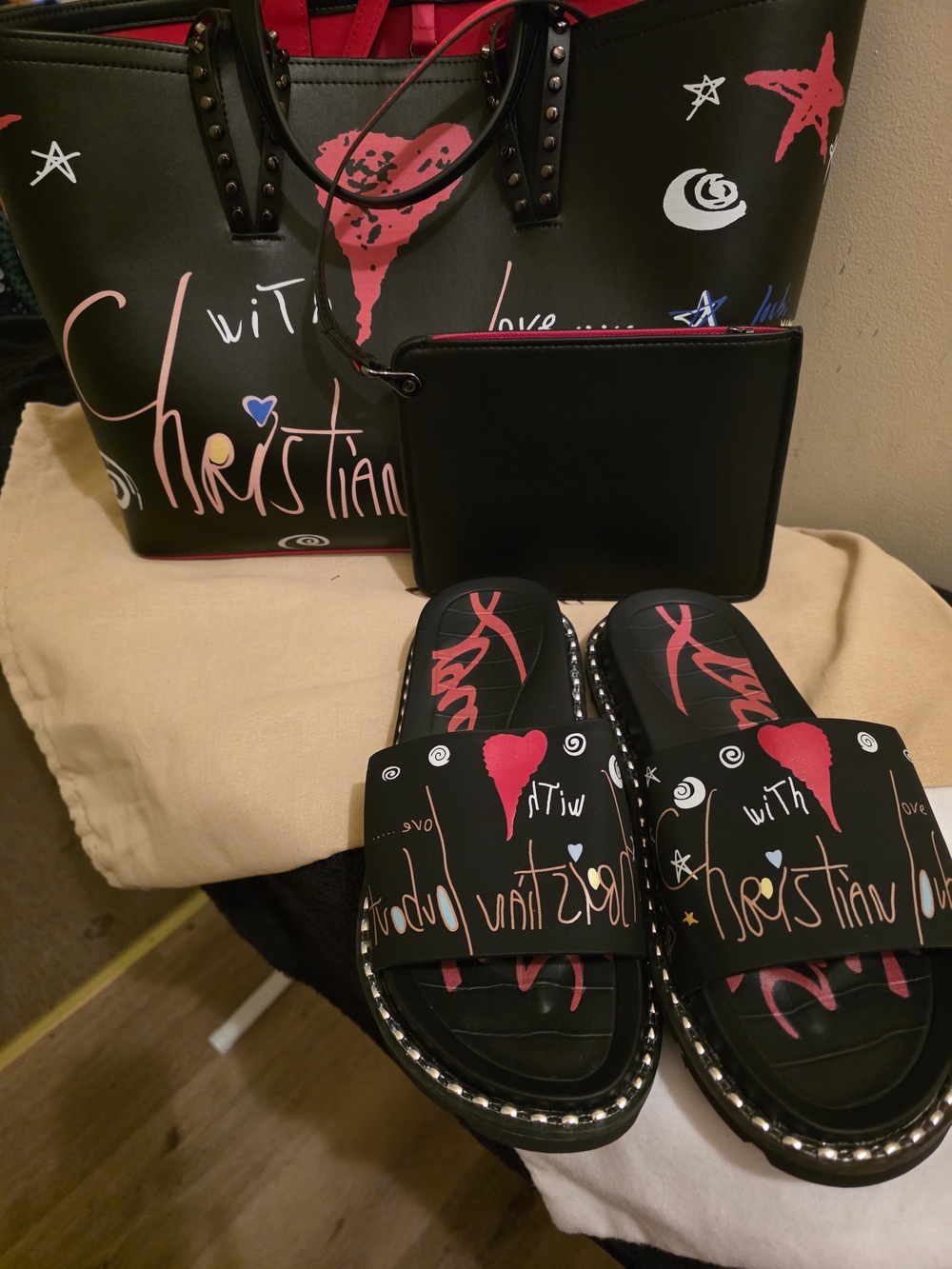 Graphic Black & Red Slide Sandals